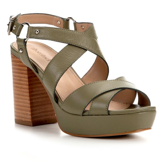 Sandália Couro Shoestock Meia Pata Amazon Feminina - Verde