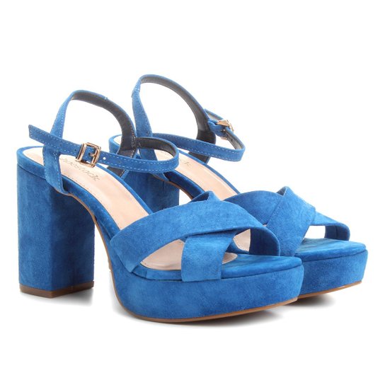 Sandália Couro Shoestock Meia Pata Feminina - Azul