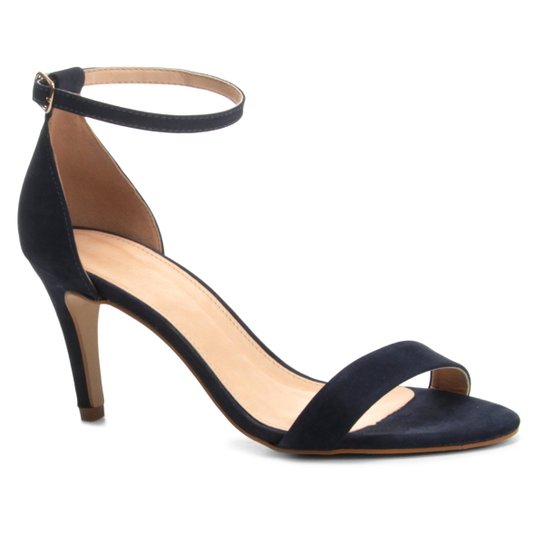 Sandália Couro Shoestock Naked Salto Fino Feminina - Marinho