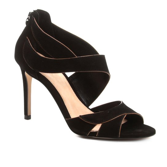 Sandália Couro Shoestock Salto Alto Ondas Feminina - Preto