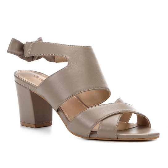 Sandália Couro Shoestock Salto Bico Slingback Feminina - Cinza