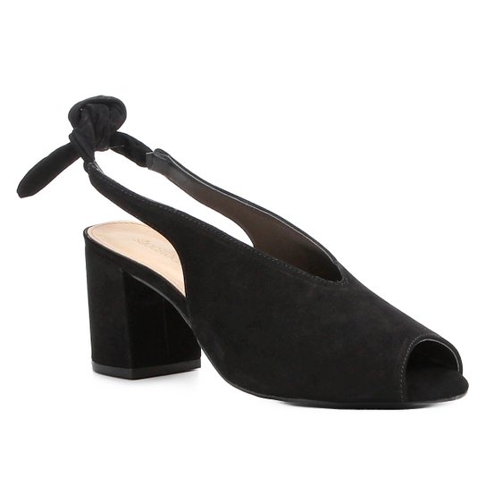 Sandália Couro Shoestock Salto Bloco High Vamp Feminina - Preto