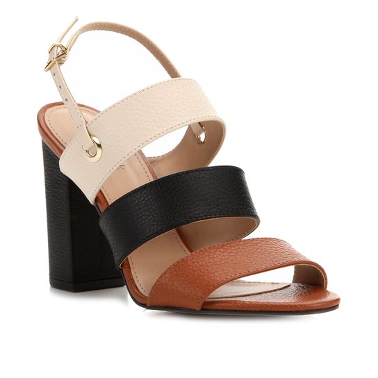 Sandália Couro Shoestock Salto Bloco Ilhós Feminina - Caramelo
