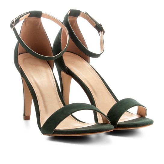 Sandália Couro Shoestock Salto Fino Feminina - Verde escuro