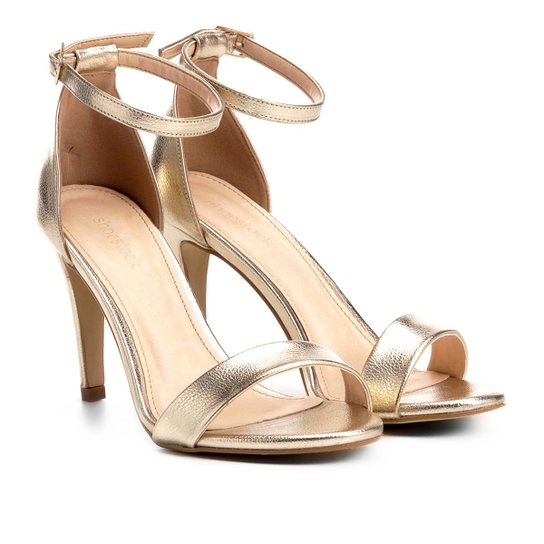 Sandália Couro Shoestock Salto Fino Feminina - Dourado