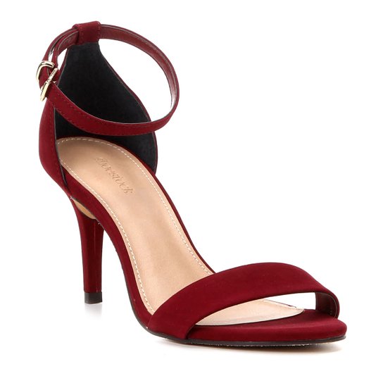 Sandália Couro Shoestock Salto Fino Naked Básica Feminina - Vinho
