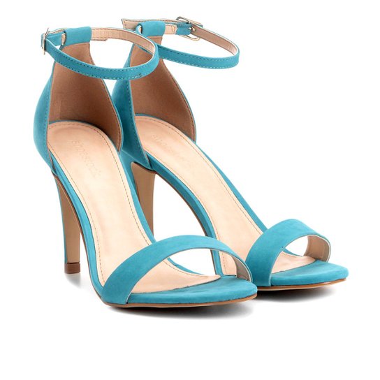 Sandália Couro Shoestock Salto Fino Naked Feminina - Azul Turquesa