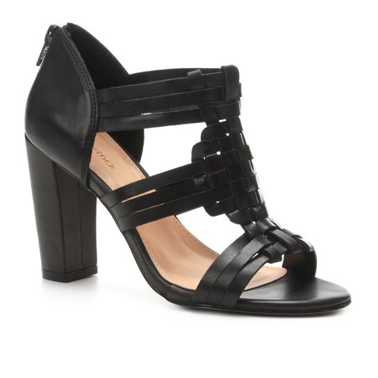 Sandália Couro Shoestock Salto Fino Tramada Feminina - Preto