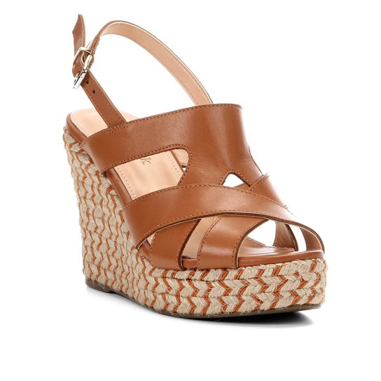 Sandália Plataforma Couro Shoestock Tranças Étnicas Feminina - Caramelo