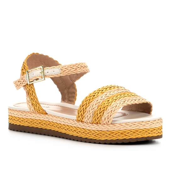 Sandália Shoestock Flatform Trança Feminina - Amarelo