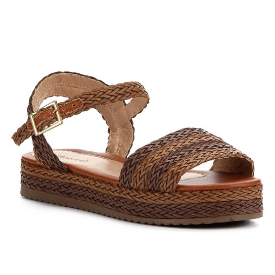 Sandália Shoestock Flatform Trança Feminina - Caramelo
