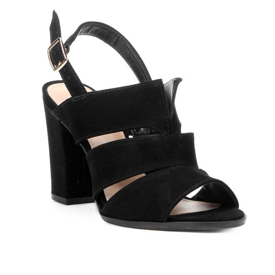 Sandália Shoestock Salto Alto Nobuck Feminina - Preto