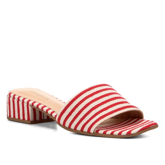 Sandália Shoestock Salto Baixo Listrada Feminina - Vermelho