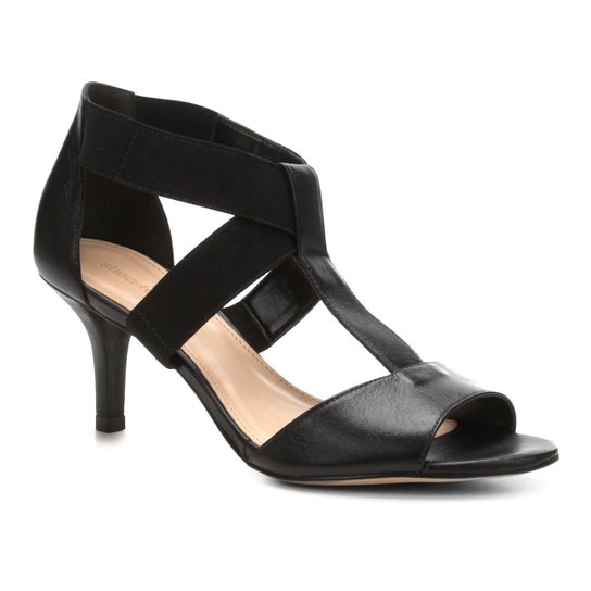 Sandália Shoestock Salto Fino Elásticos Feminina - Preto