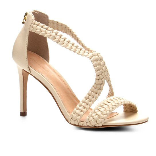 Sandália Shoestock Salto Fino Macramê Feminina - Off White