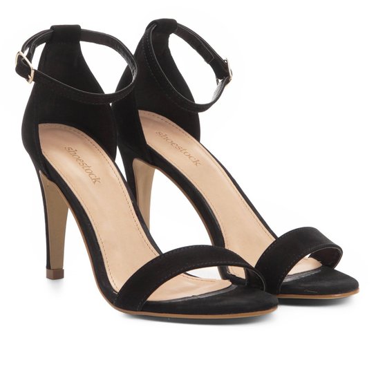 Sandália Shoestock Salto Fino Nobuck Feminina - Preto