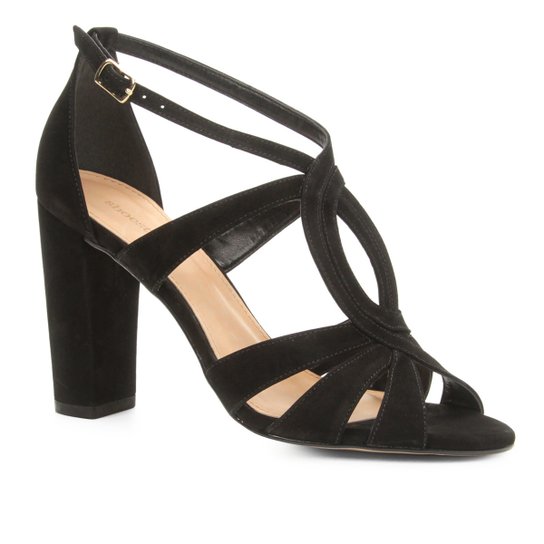 Sandália Shoestock Salto Grosso Art Nouveau Feminina - Preto