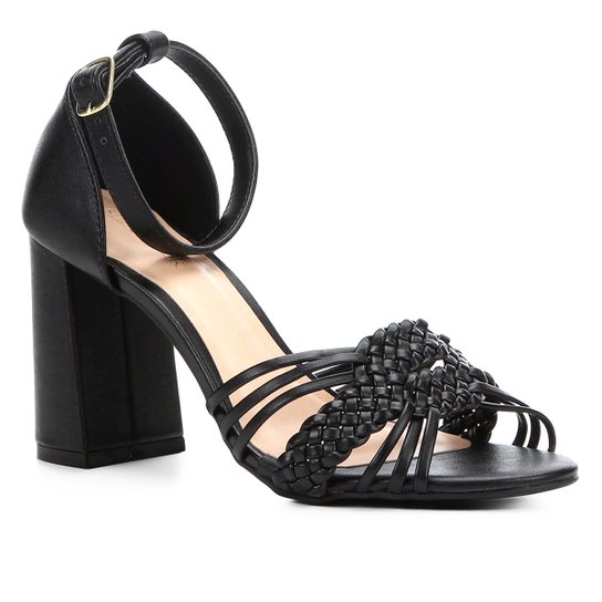 Sandália Shoestock Salto Grosso Handmade Feminina - Preto