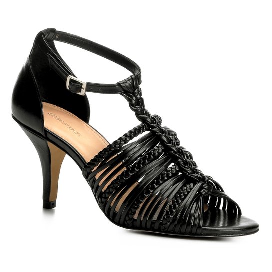 Sandália Shoestock Salto Médio Trança Feminina - Preto