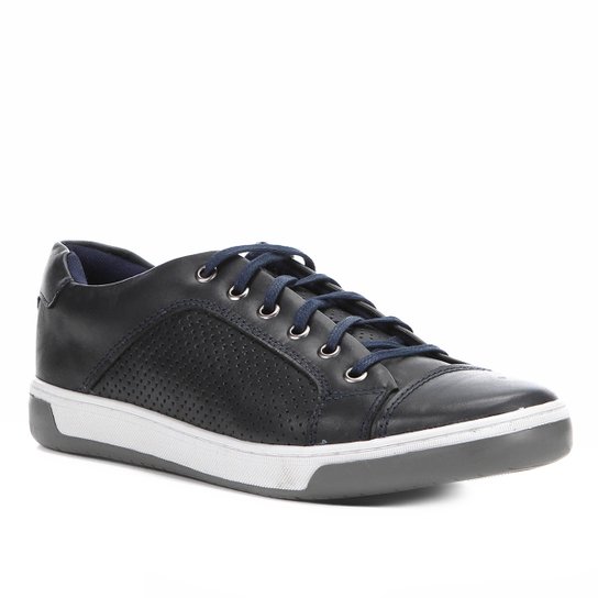 Sapatênis Couro Shoestock Laser Masculino - Marinho