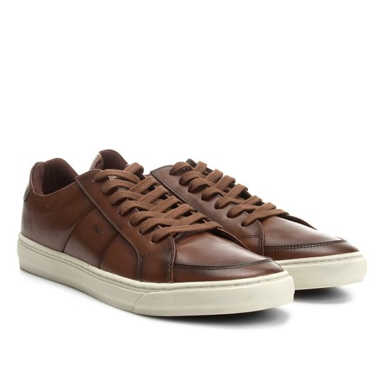 Sapatênis Couro Shoestock Recorte Lateral Masculino - Marrom