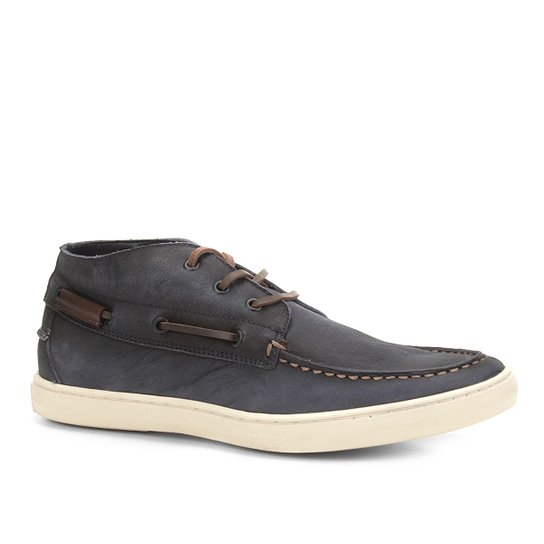 Sapatênis Couro Shoestock Sider Stoned Cano Alto Masculino - Marinho