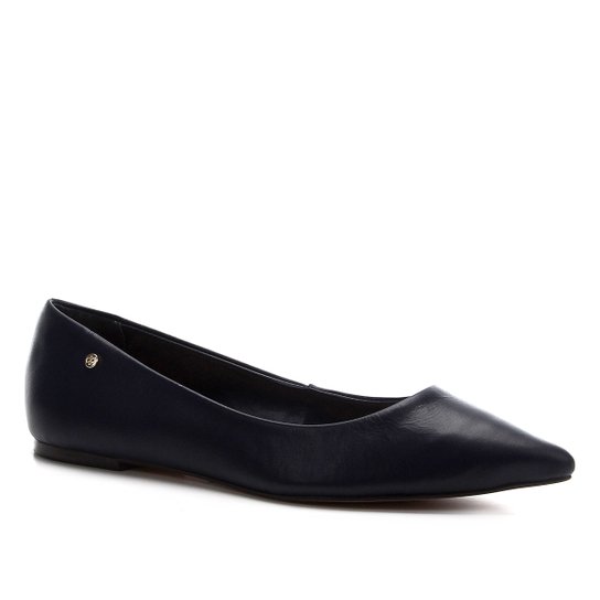 Sapatilha Couro Shoestock Bico Fino Básica Feminina - Marinho