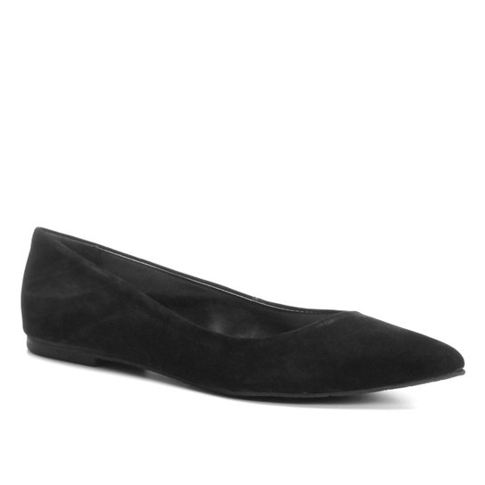 Sapatilha Couro Shoestock Bico Fino Feminina - Preto
