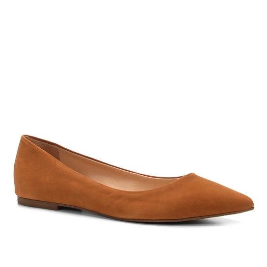 Sapatilha Couro Shoestock Bico Fino Feminina - Caramelo