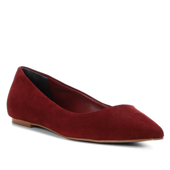 Sapatilha Couro Shoestock Bico Fino Feminina - Vinho