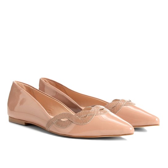 Sapatilha Couro Shoestock Bico Fino Ondas Feminina - Nude