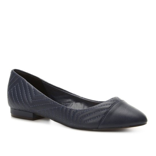 Sapatilha Couro Shoestock Bico Redondo Matelassê Feminina - Marinho