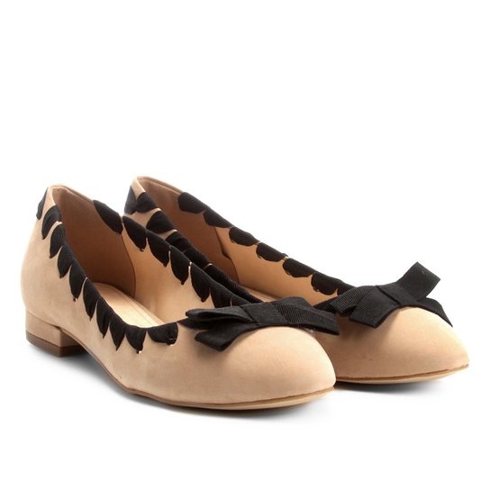Sapatilha Couro Shoestock Gorgurão Feminina - Nude