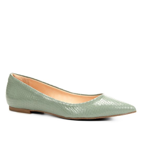 Sapatilha Couro Shoestock Snake Bico Fino Feminina - Verde