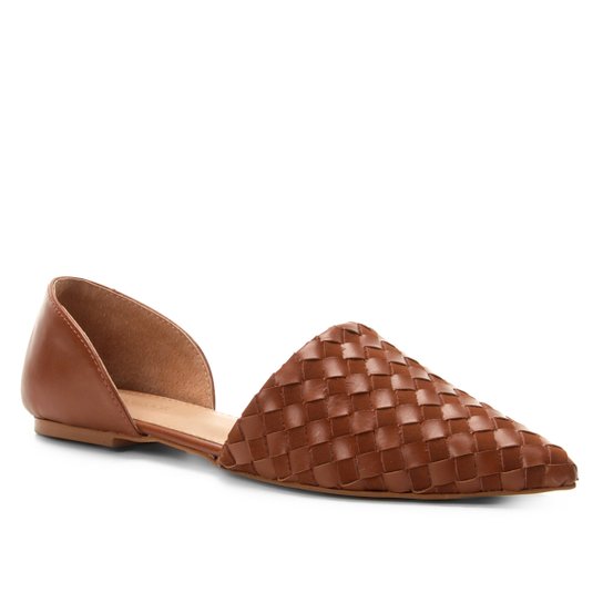 Sapatilha Couro Shoestock Tressê Feminina - Caramelo