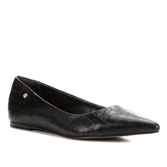 Sapatilha Shoestock Couro Bico Fino - Preto