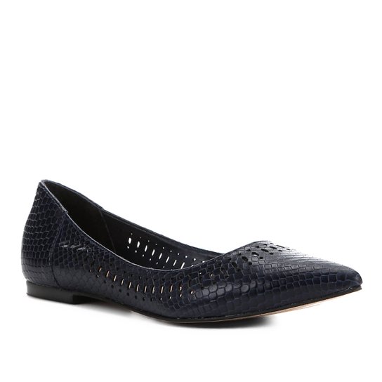 Sapatilha Shoestock Couro Laser Bico Fino - Marinho