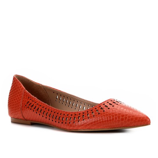 Sapatilha Shoestock Couro Laser Bico Fino - Laranja