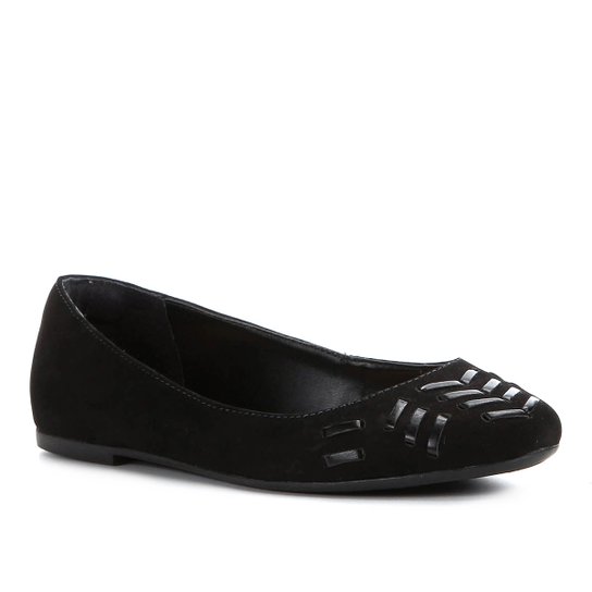 Sapatilha Shoestock Enfiados Couro Camurção - Preto