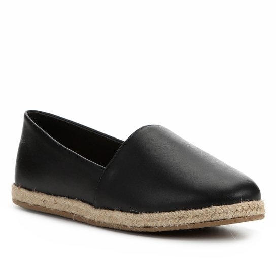 Sapatilha Shoestock Flat Corda Couro - Preto