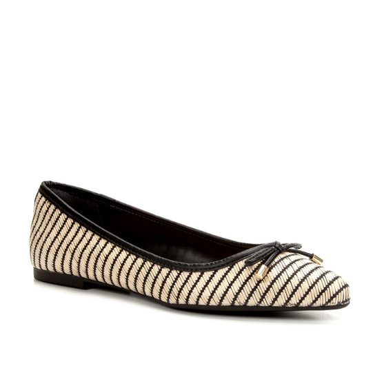 Sapatilha Shoestock Listrada Palha Bico Fino Feminina - Bege+Preto