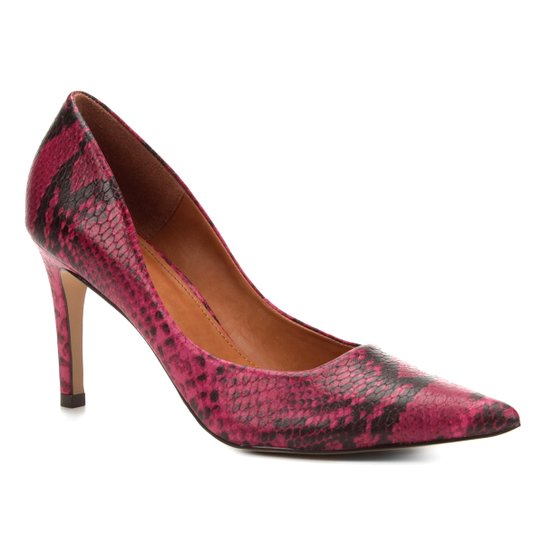Scarpin Couro Shoestock Salto Alto Cobra - Pink
