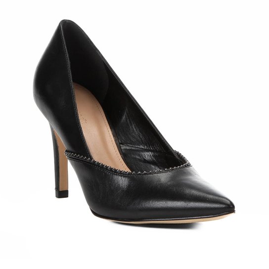 Scarpin Couro Shoestock Salto Alto Glam - Preto