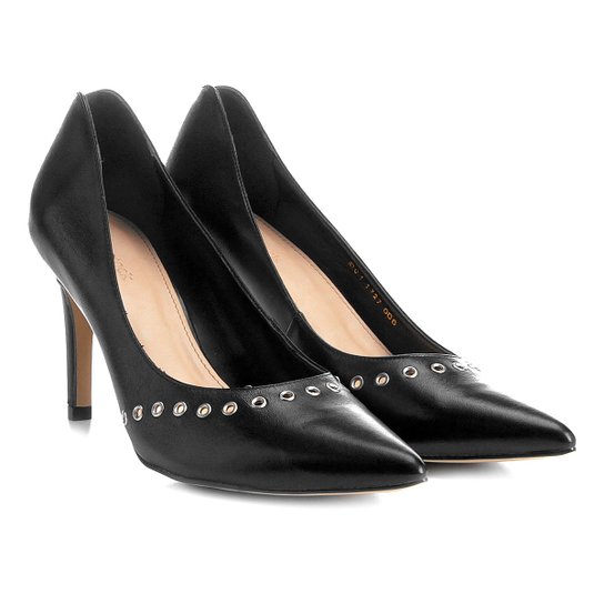 Scarpin Couro Shoestock Salto Alto Rocker - Preto