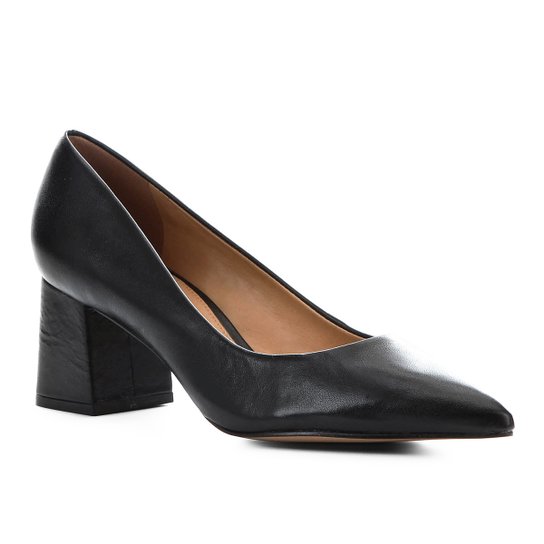 Scarpin Couro Shoestock Salto Bloco Médio - Preto