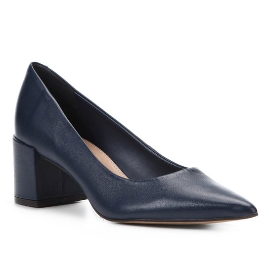 Scarpin Couro Shoestock Salto Médio Basic - Marinho
