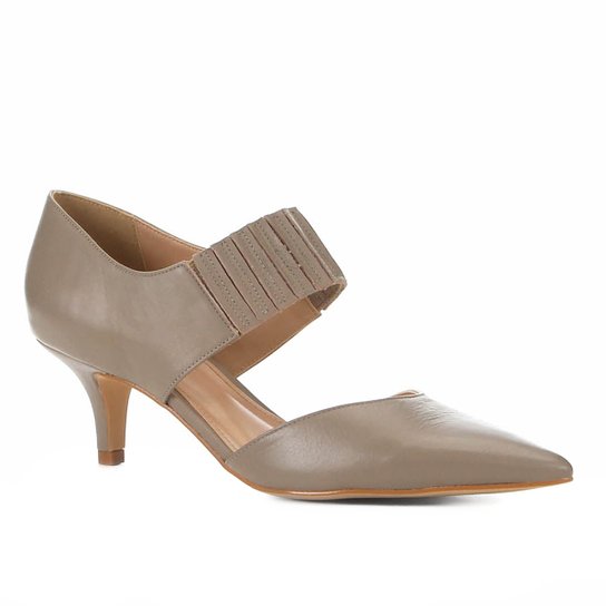 Scarpin Couro Shoestock Salto Médio Elástico - Cinza