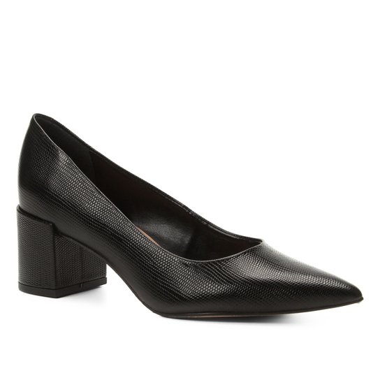 Scarpin Couro Shoestock Salto Médio Lezard - Preto