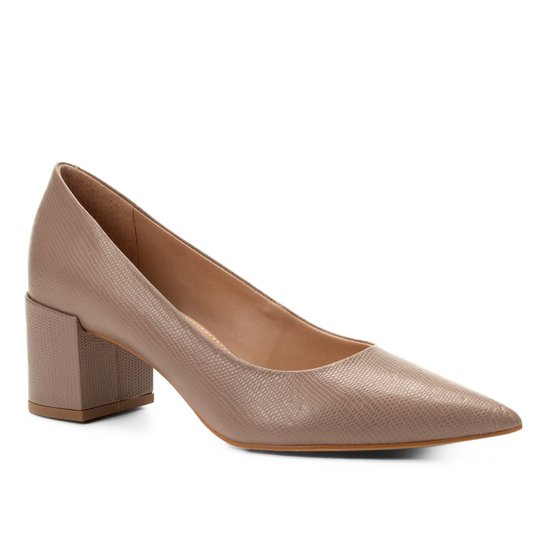 Scarpin Couro Shoestock Salto Médio Lezard - Cinza