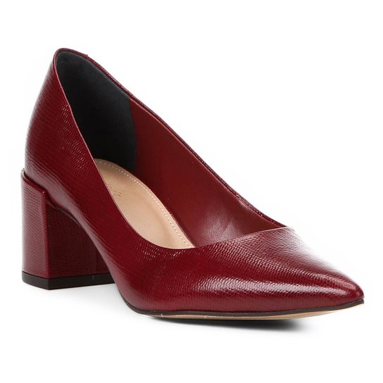 Scarpin Couro Shoestock Salto Médio Lezard - Vinho